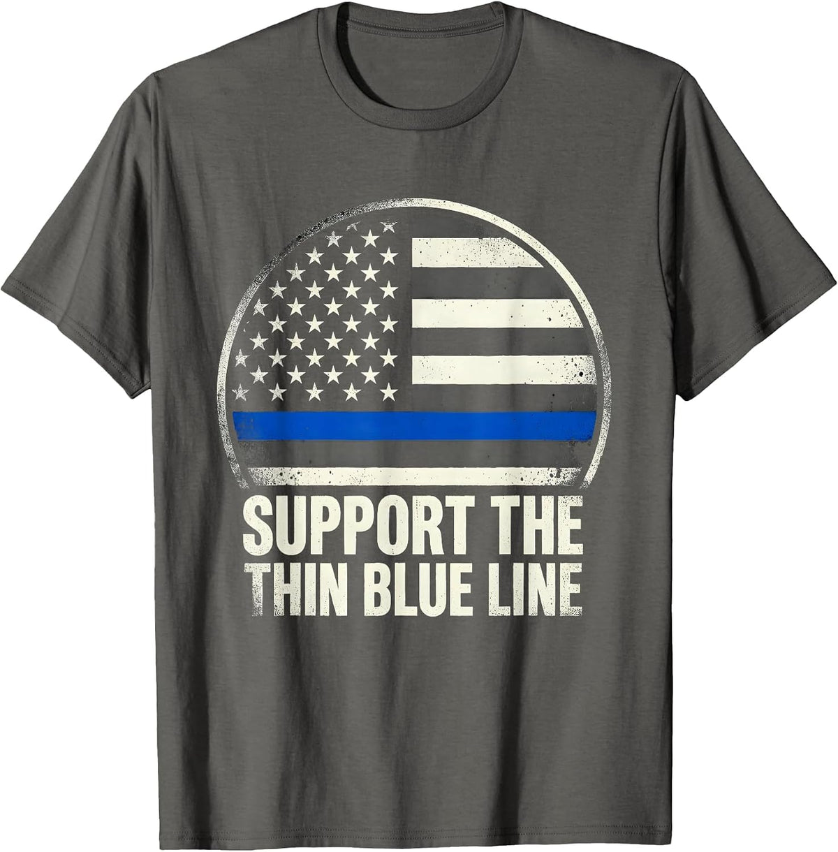 Support The Thin Blue Line Patriotic Police Officer Law T-Shirt - Asphalt Grey