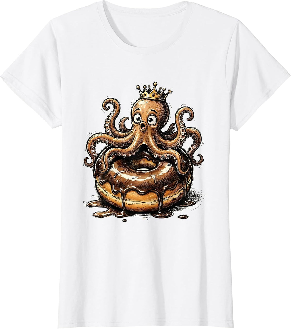 Octopus Glazed Donut Funny Food Art Design T-Shirt - White