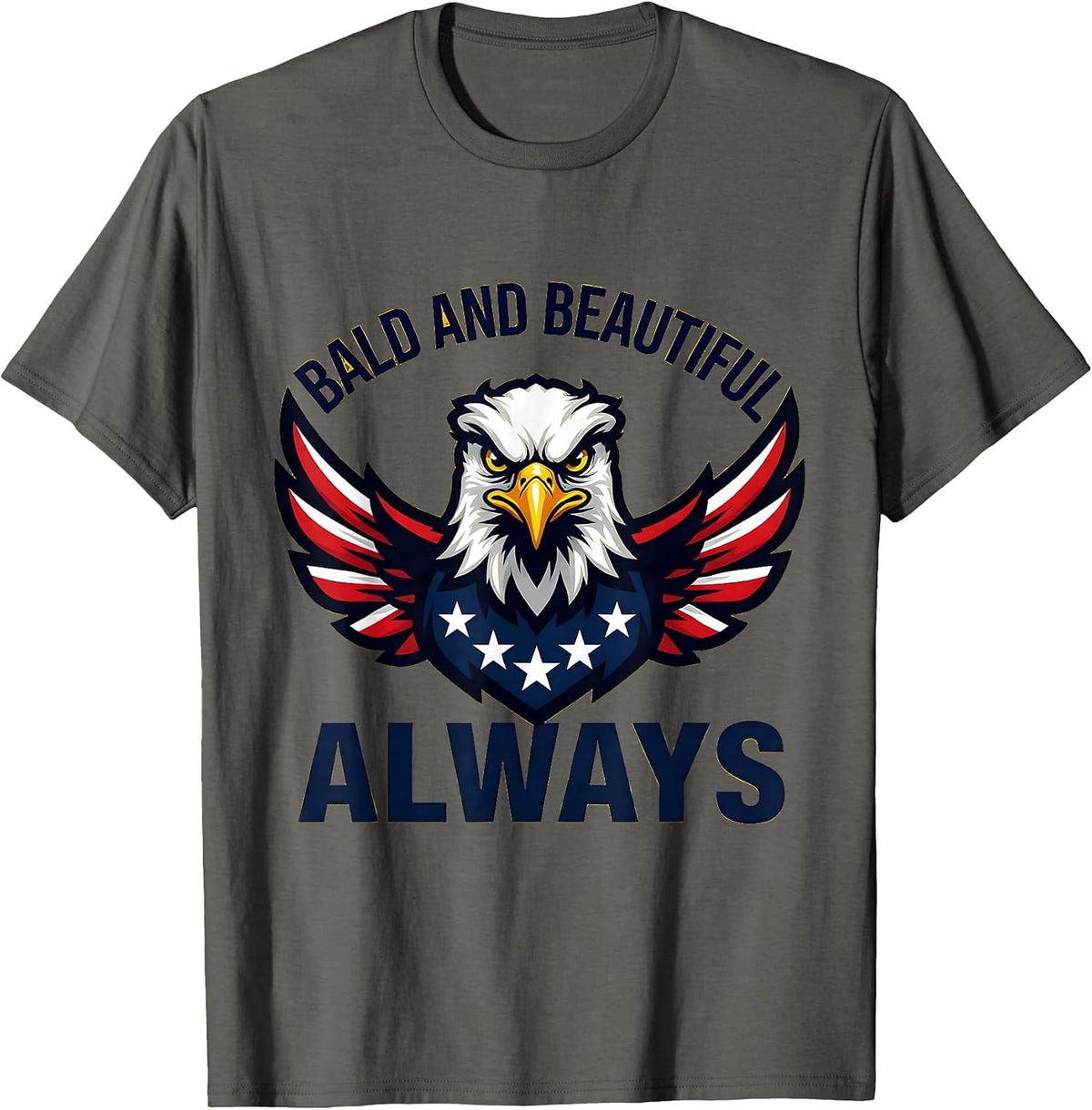Men's Bald and Beautiful American Flag Eagle Design T-Shirt - Asphalt Grey