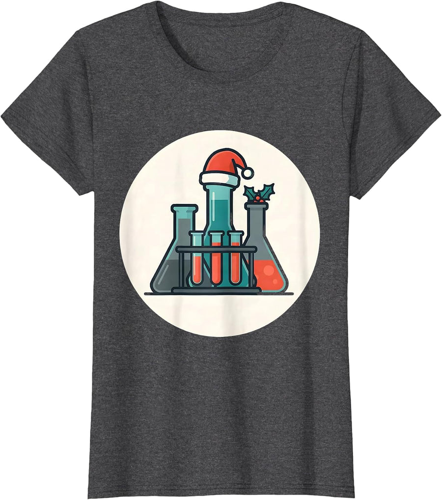 Women's Lab Tech Christmas Squad Funny Pharmacy Technician Badge T-Shirt - Dark Heather Grey