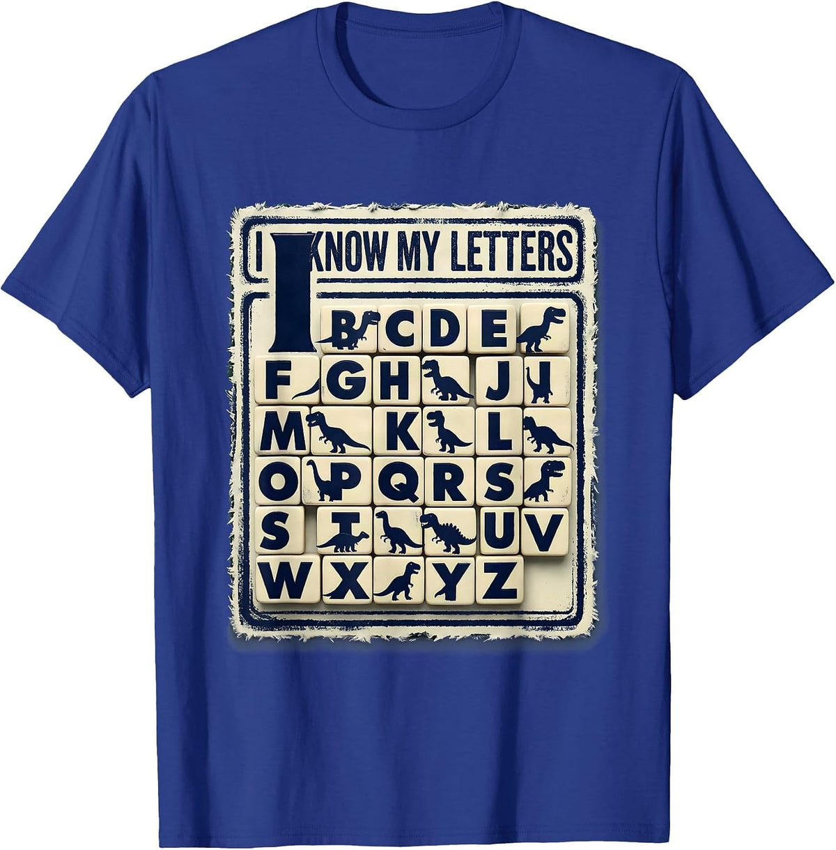 I Know My Letters Rubber Stamp ABC Kids Learning T-Shirt - Royal Blue