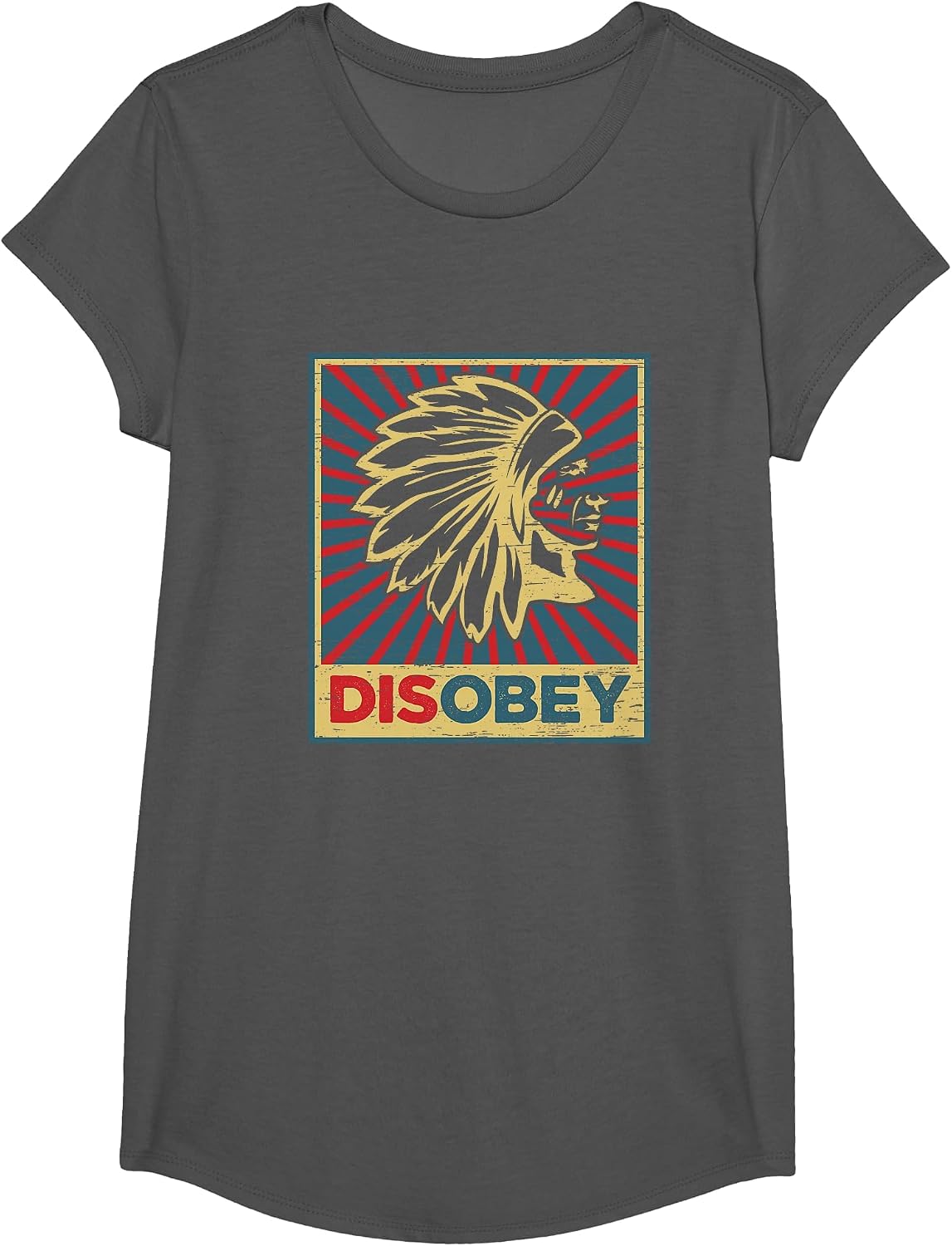 Disobey Tribe Ethnic Pride Columbus American Regalia T-Shirt - Girls Asphalt Grey