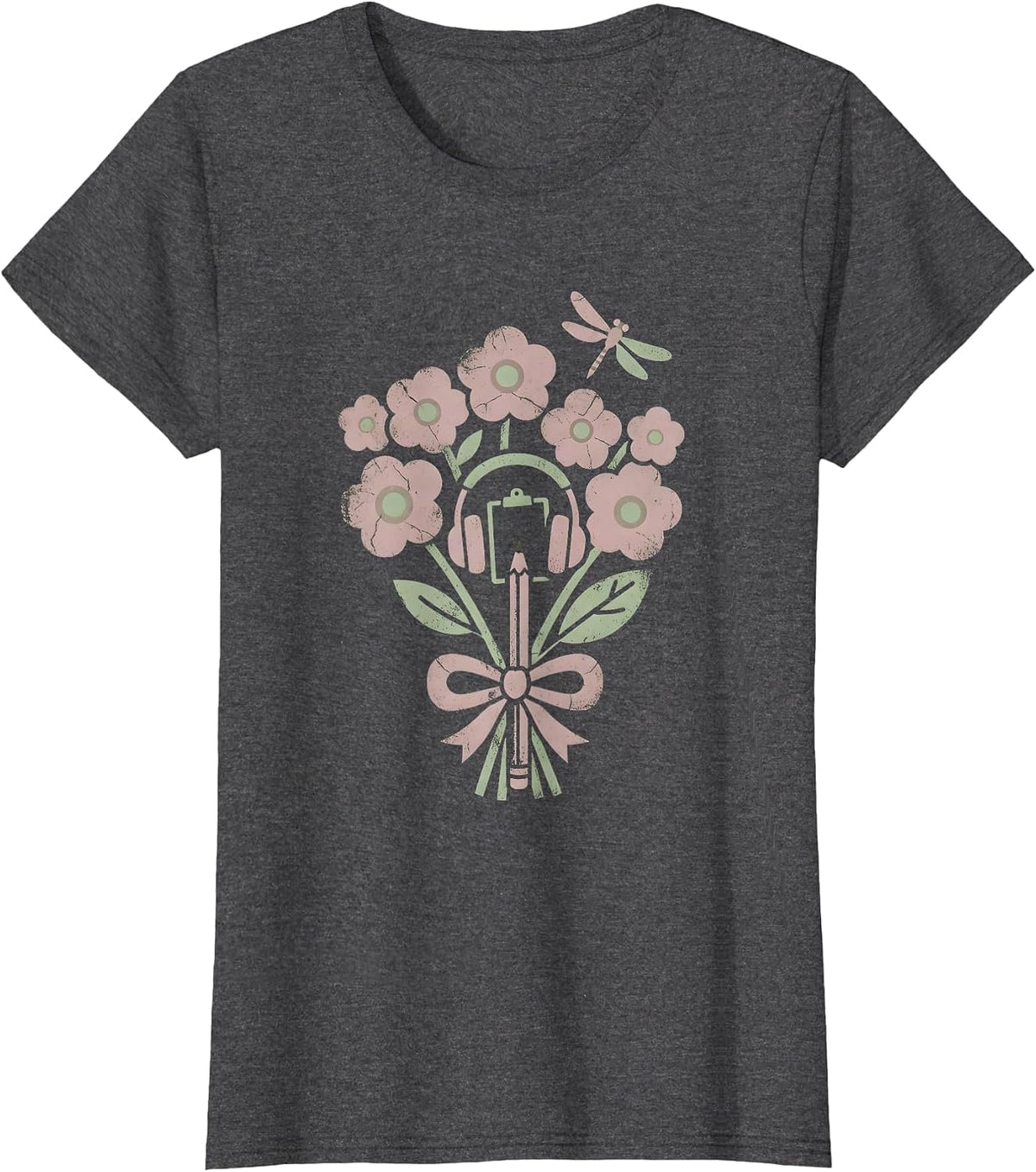 Women's Paraprofessional Headset Desk Illustration Gift T-Shirt - Dark Heather Grey