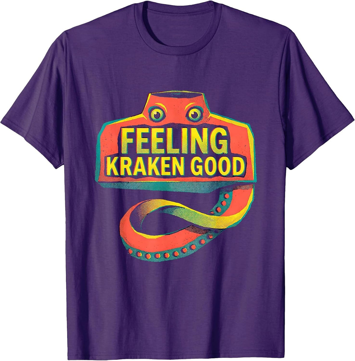Feeling Kraken Good Risograph Octopus Lover Vintage T-Shirt - Purple