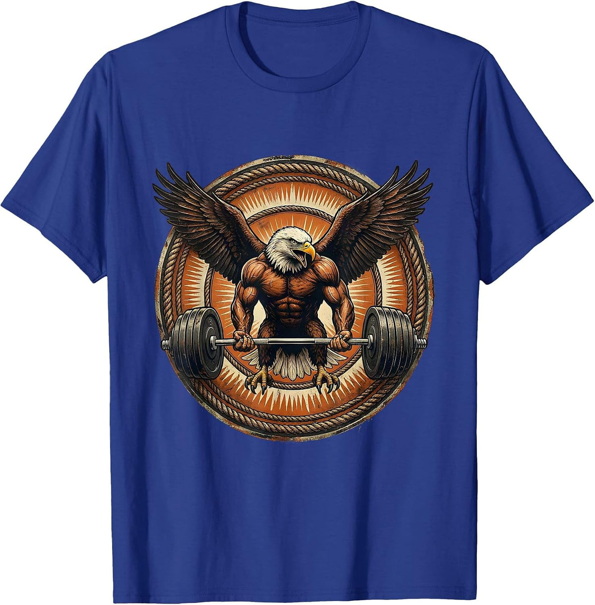 Bald Eagle Deadlifting Fierce Gym Graphic T-Shirt - Royal Blue