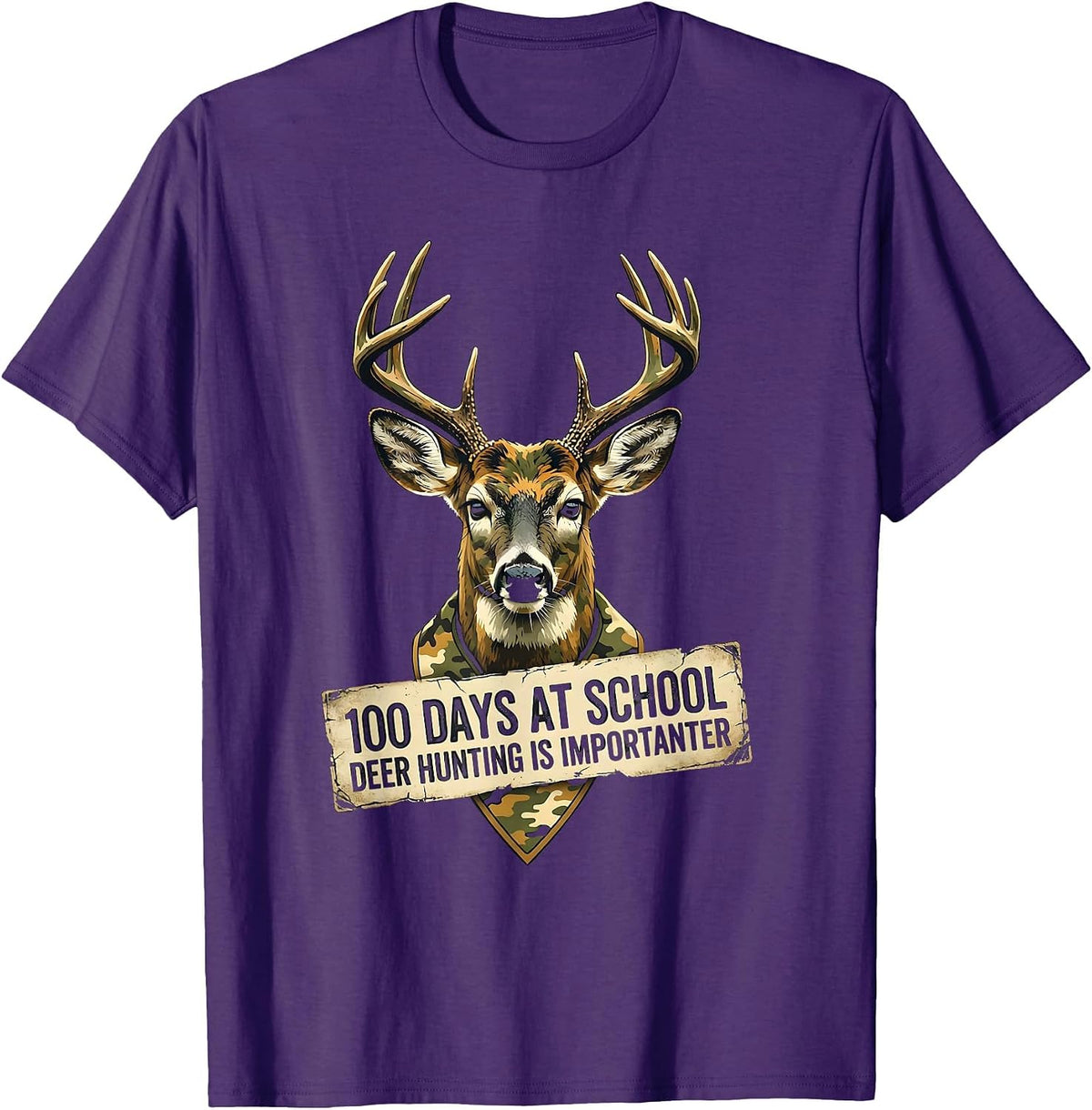 Men's 100 Days At School Deer Hunting Is Importanter Camo T-Shirt - Purple