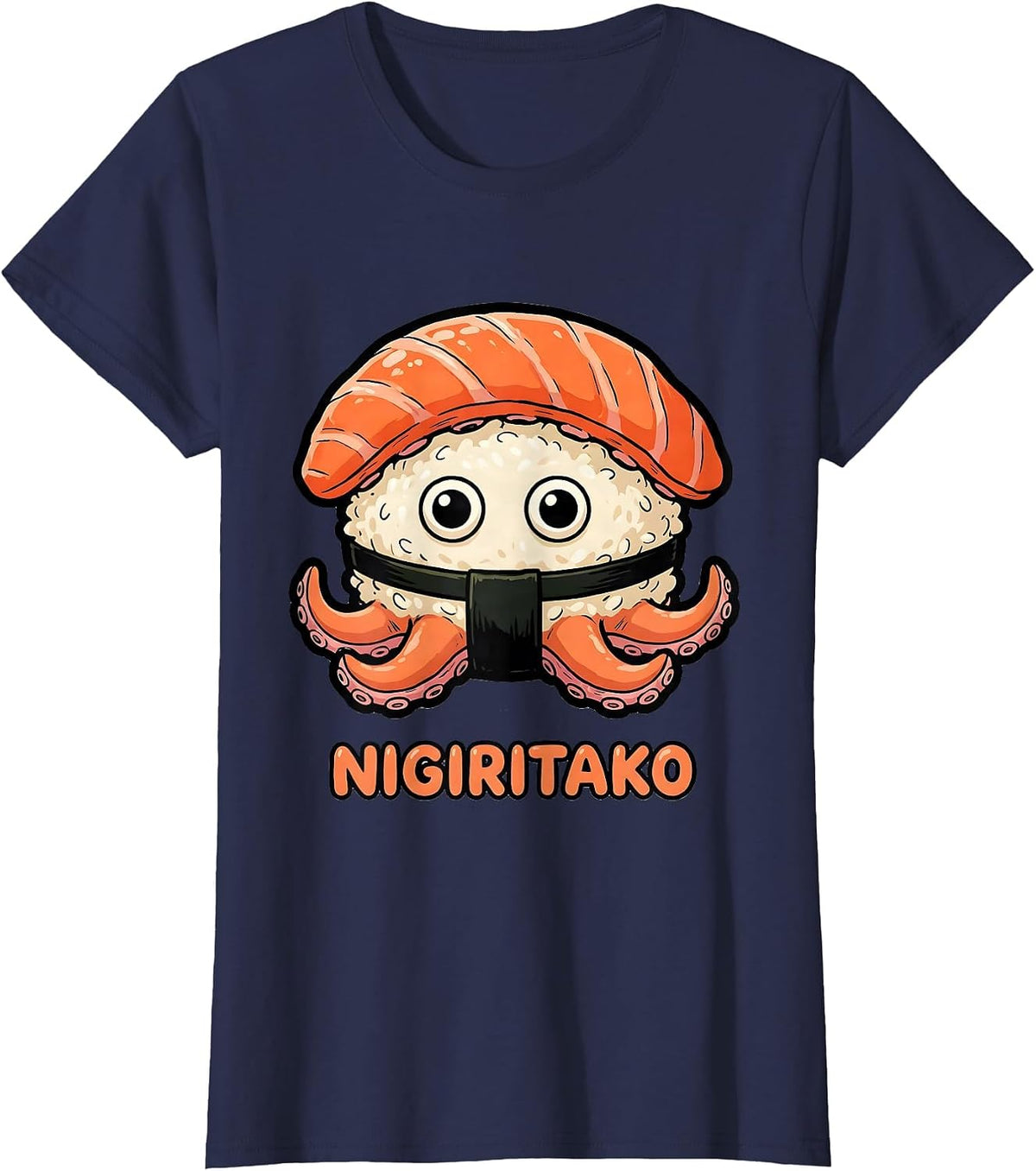Women's Nigiritako Cute Octopus Sushi Lover Kawaii Food Pun T-Shirt - Navy Blue