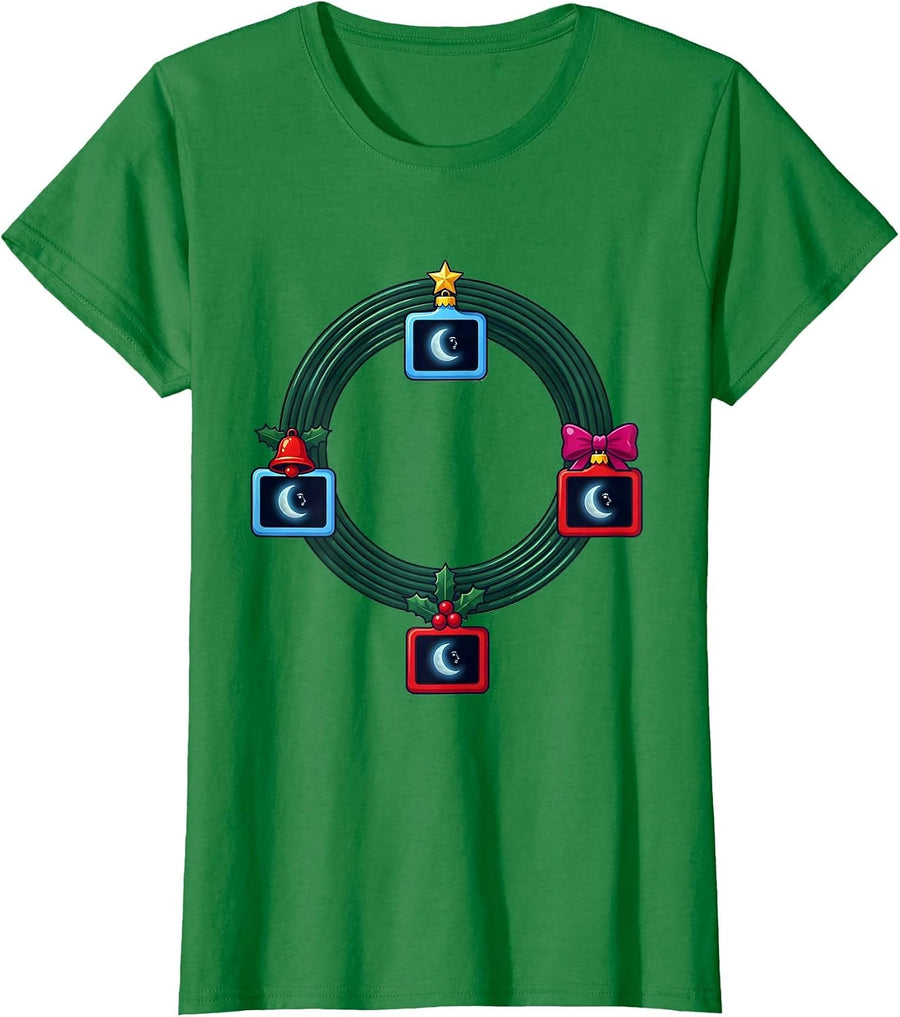 Women's Sealed Ultrasound Cord Wreath Christmas Sonographer Humor T-Shirt - Kelly Green