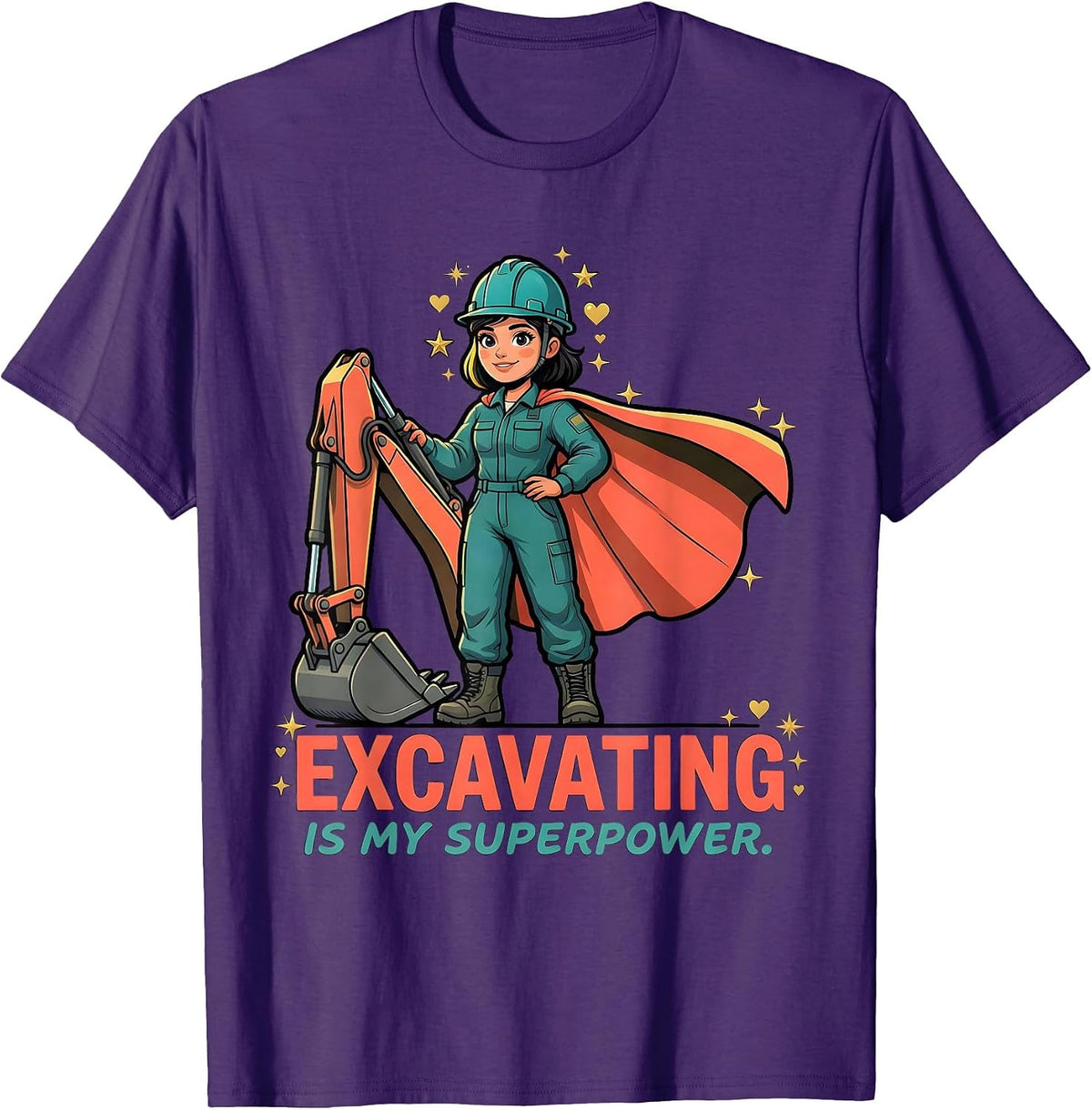 EXCAVATING IS MY SUPERPOWER Cartoon Excavator Operator T-Shirt - Purple