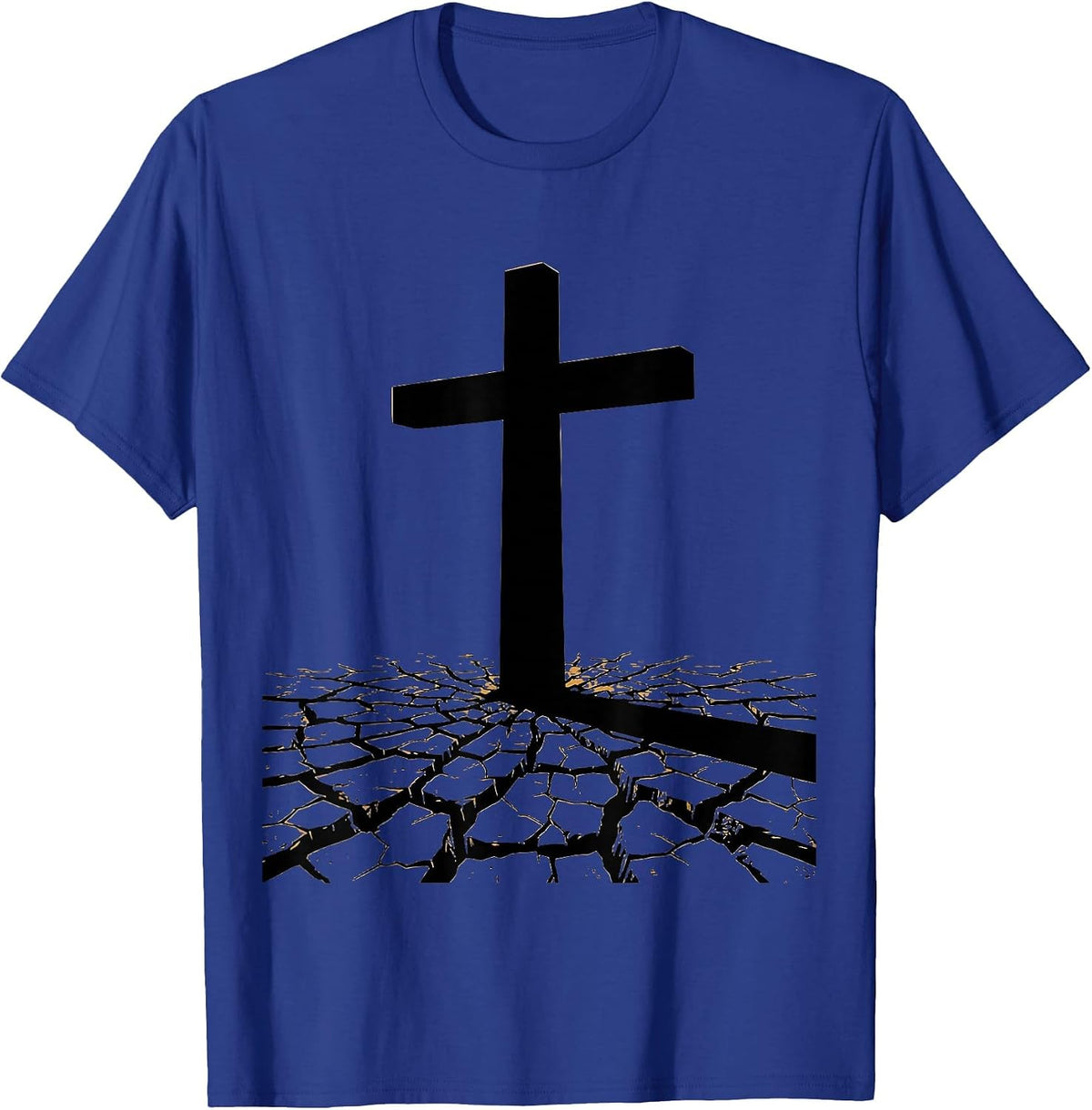 Cross Shadow on Cracked Earth Christian Graphic T-Shirt - Royal Blue