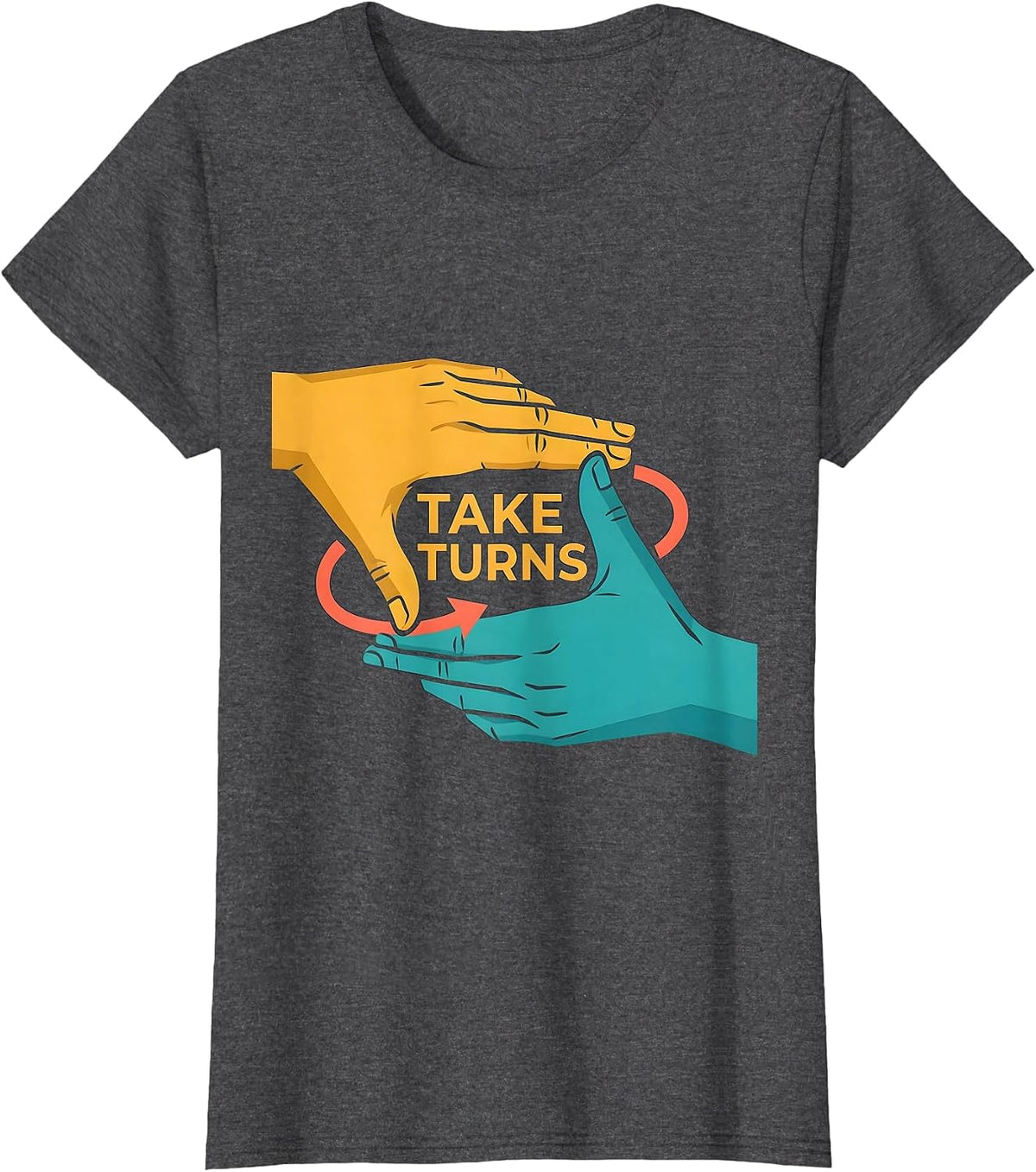Women's Take Turns Flat Vector ASL Sign Language Teacher Classroom T-Shirt - Dark Heather Grey