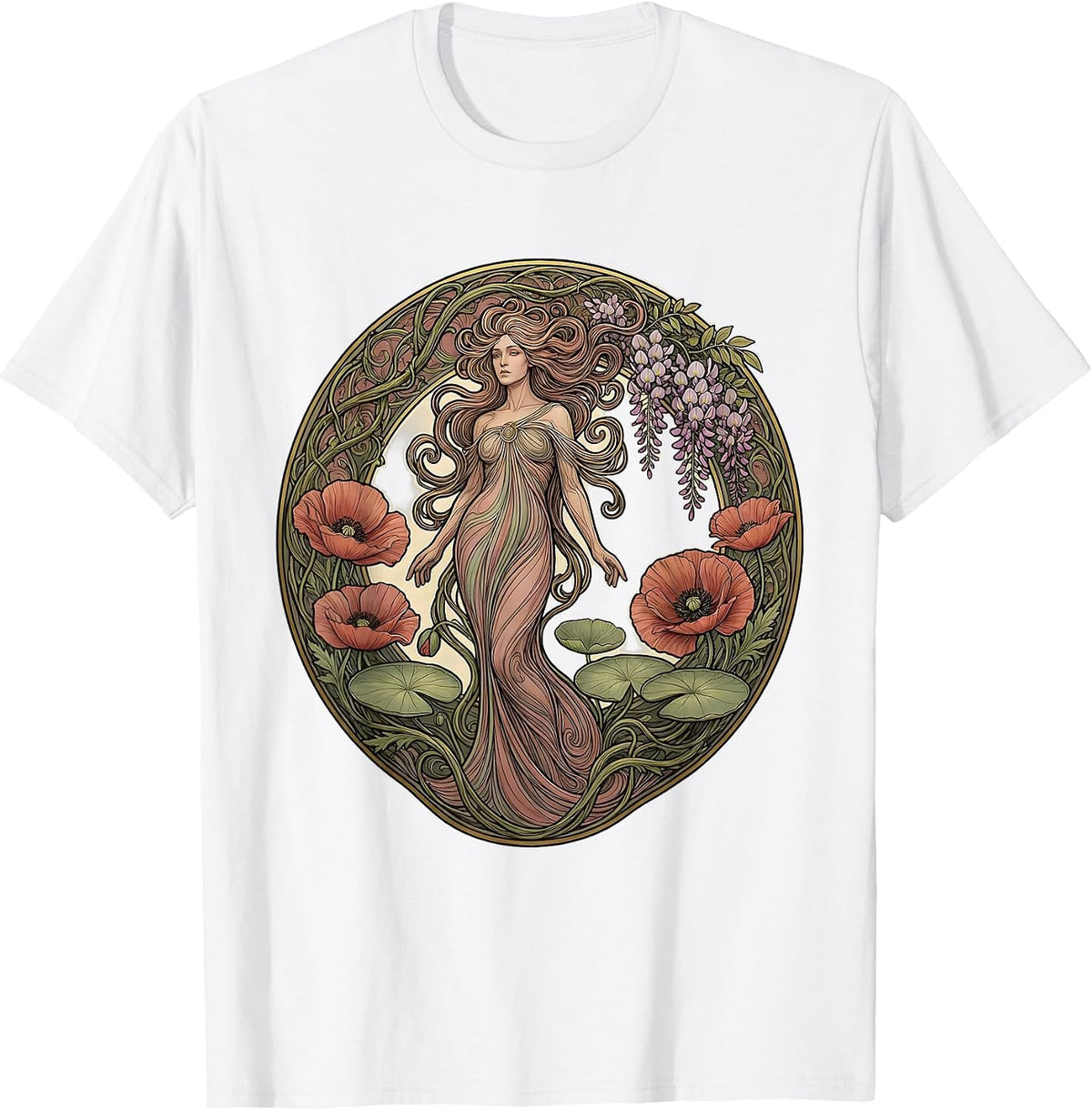 Men's Gigi Botanical Floral Illustration Design T-Shirt - White
