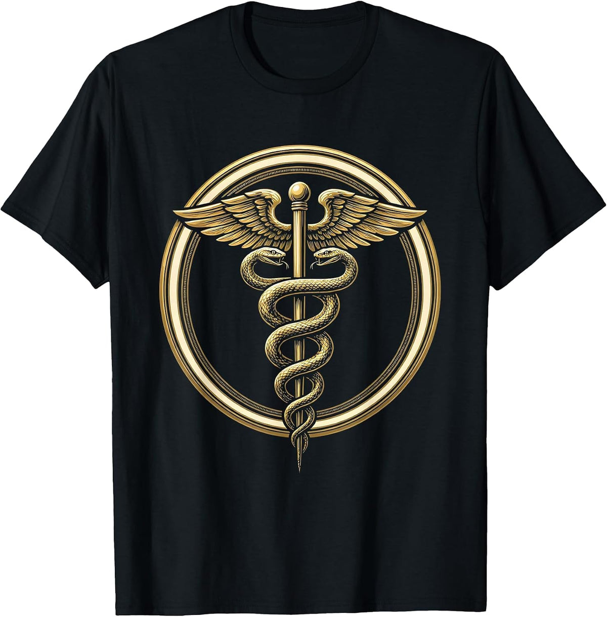 Men's Medical Assistant Caduceus Serpent Staff Illustration T-Shirt - Black