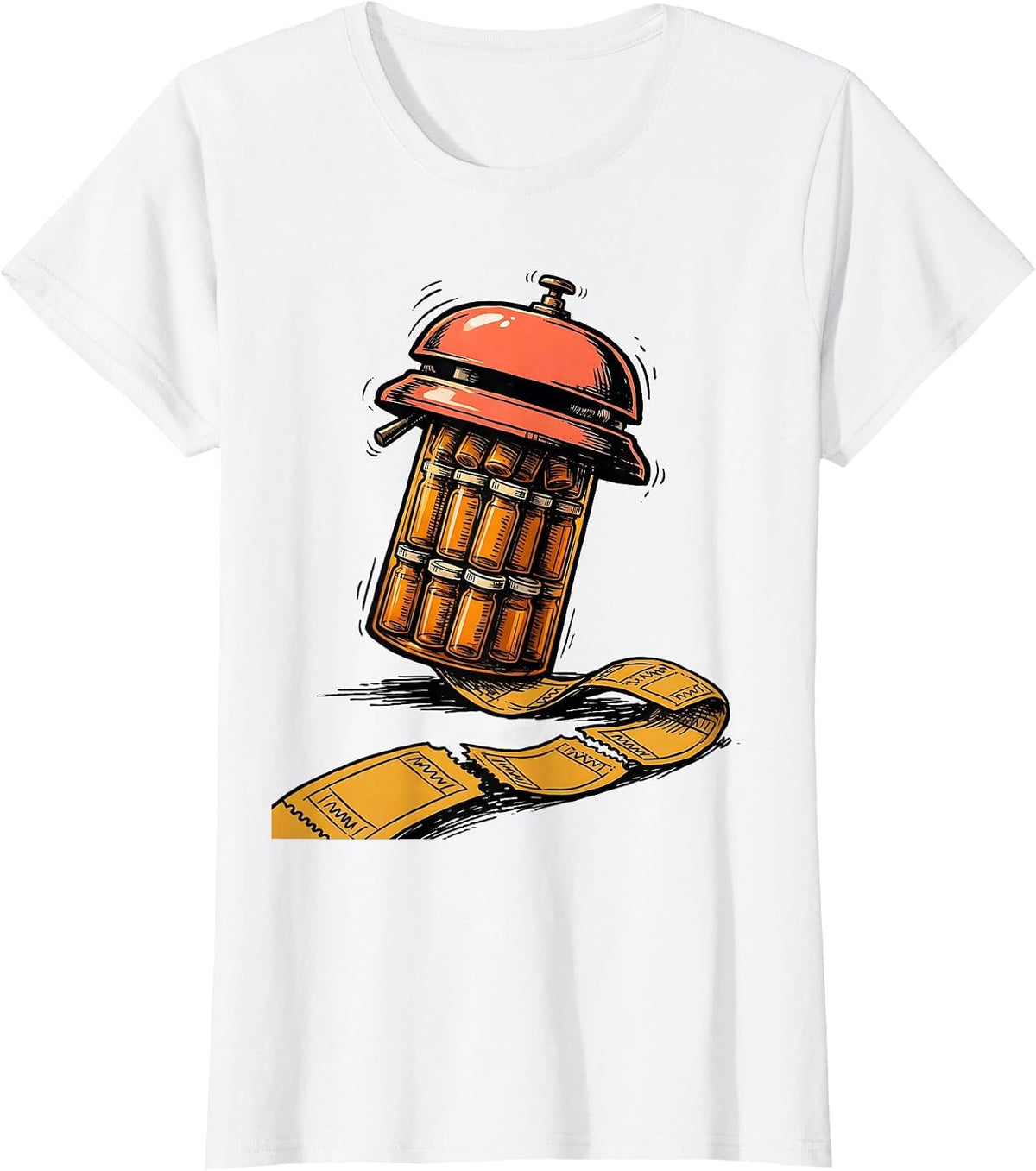 Women's Counter Bell Pharmacy Tech Occupational Humor T-Shirt - White