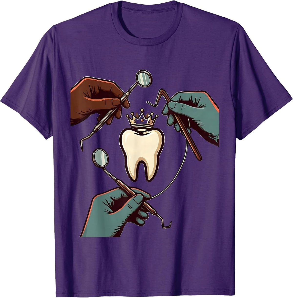 Men's Crowned Tooth Dental Squad Humor Dentist Hygienist Assistant T-Shirt - Purple