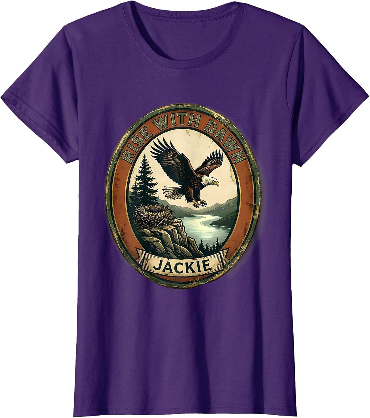 Women's Rise With Dawn Jackie Vintage Bald Eagle Memorial Big Bear T-Shirt - Purple