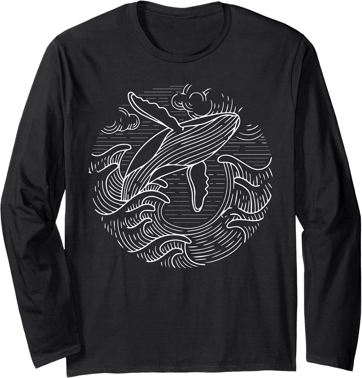 Whale Shirt Ocean Waves Humpback Whale Long Sleeve T-Shirt - Adult Unisex Black