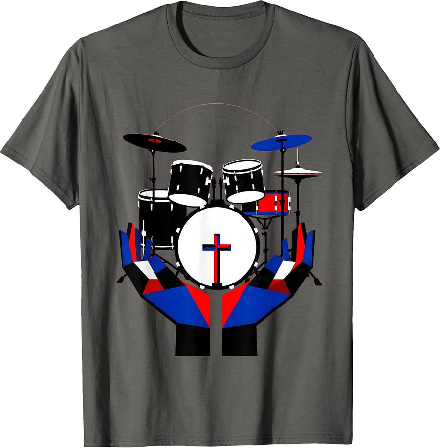 Compact Drum Kit Worship Musician Faith Declaration T-Shirt - Asphalt Grey