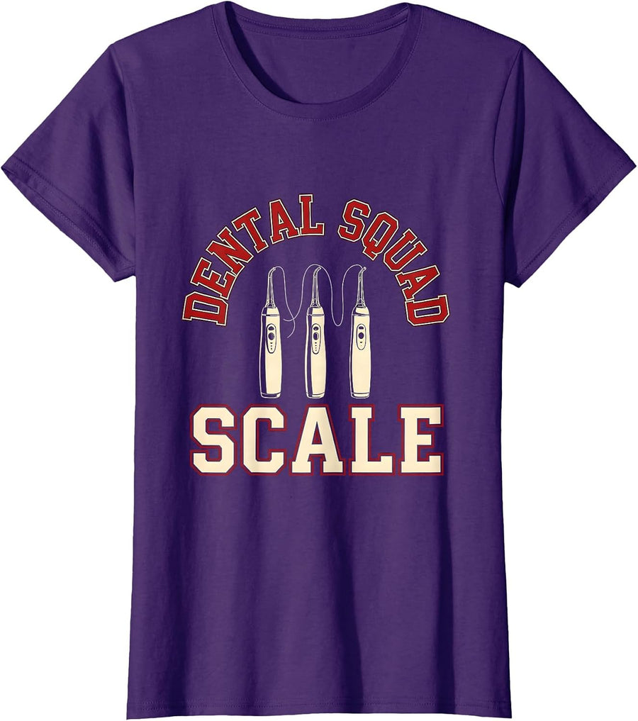 Women's Dental Squad Scale Sports Humor Dental Hygienist Team T-Shirt - Purple
