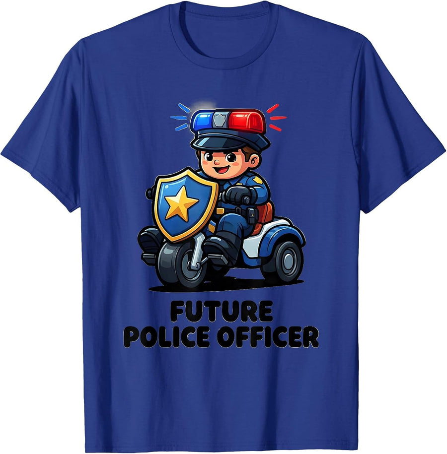 Future Police Officer Cartoon Kids Police Costume Play T-Shirt - Royal Blue