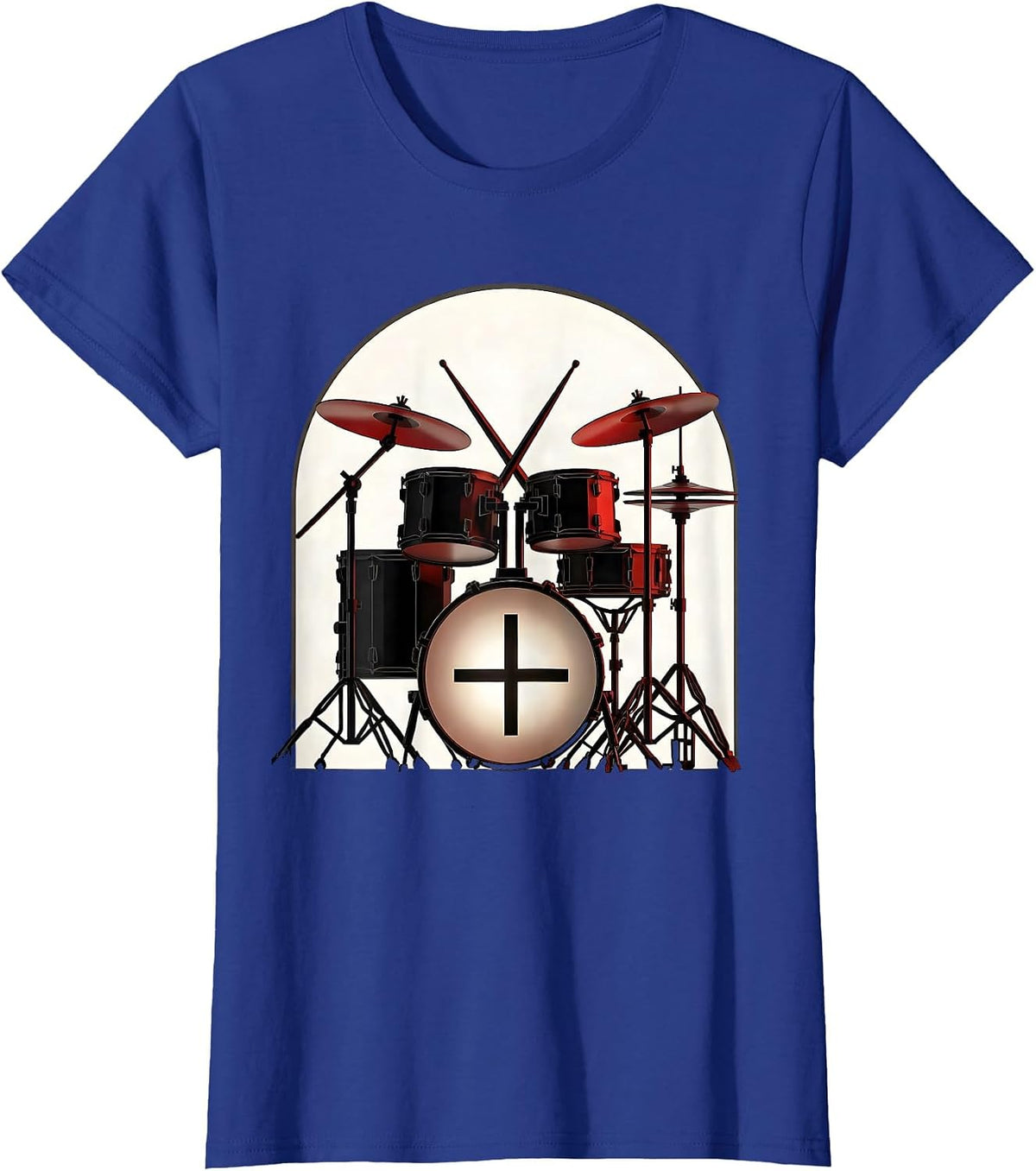 Geometric Drum Kit Church Arch Christian Musician Worship T-Shirt, Women, Royal Blue, Large - As Pictured