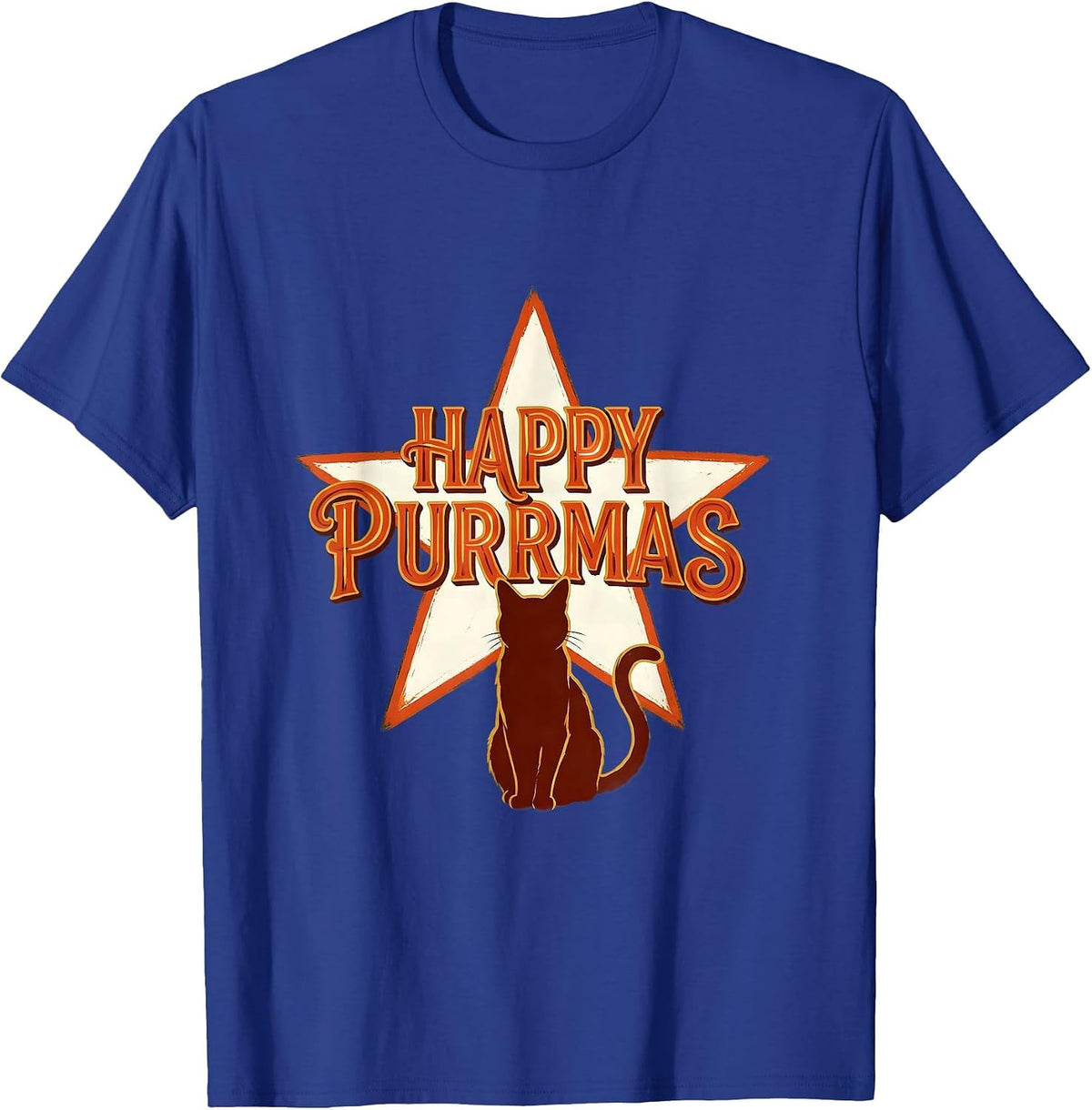 Men's Happy Purrmas Sign Painter Showcard Funny Cat Lover T-Shirt - Royal Blue