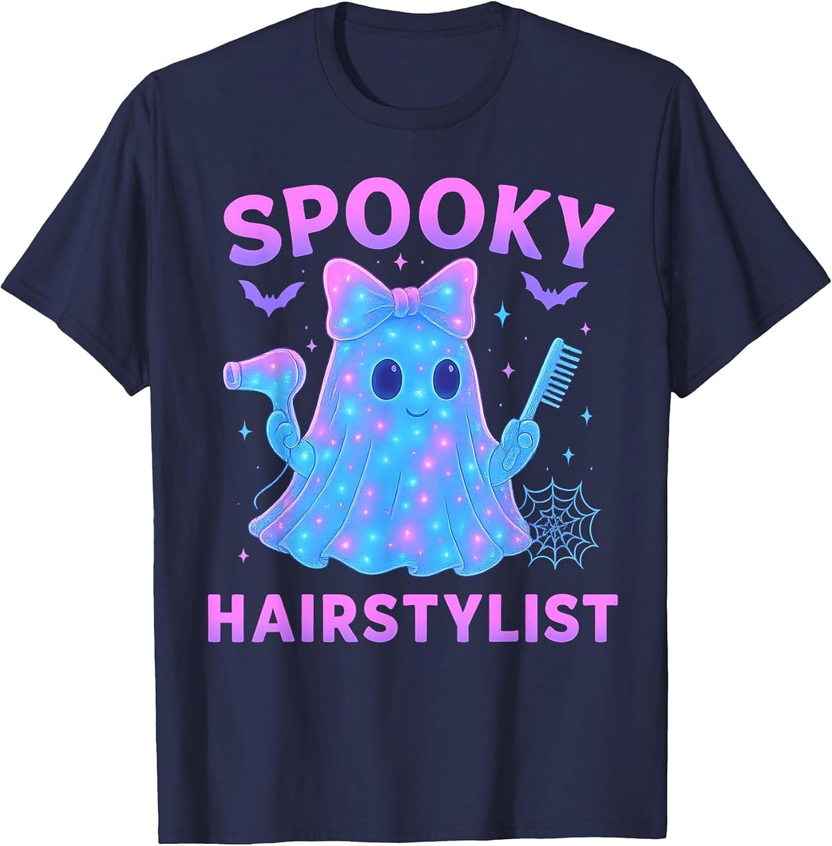 Funny Ghost Hairstylist Halloween Hairdresser Men Women T-Shirt - Navy Blue