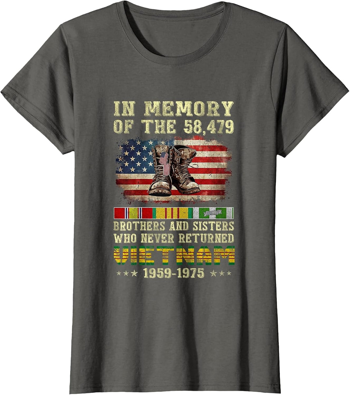 Vietnam Veteran in Memory of The 58,479 Brothers and Sisters T-Shirt - Asphalt Grey