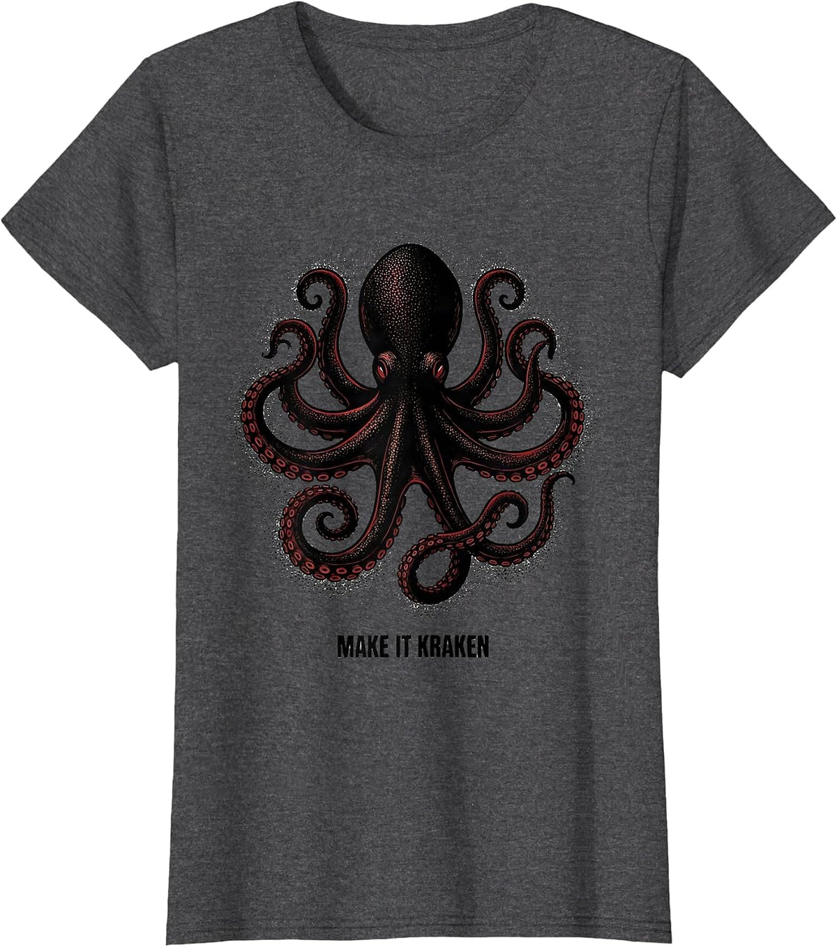 Women's Make It Kraken Blackwork Dotwork Octopus Enthusiast Marine T-Shirt - Dark Heather Grey