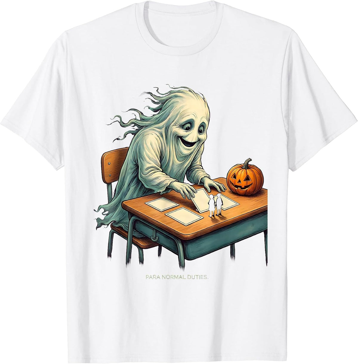 Men's Para Normal Duties Funny Ghost Paraprofessional Halloween T-Shirt - White