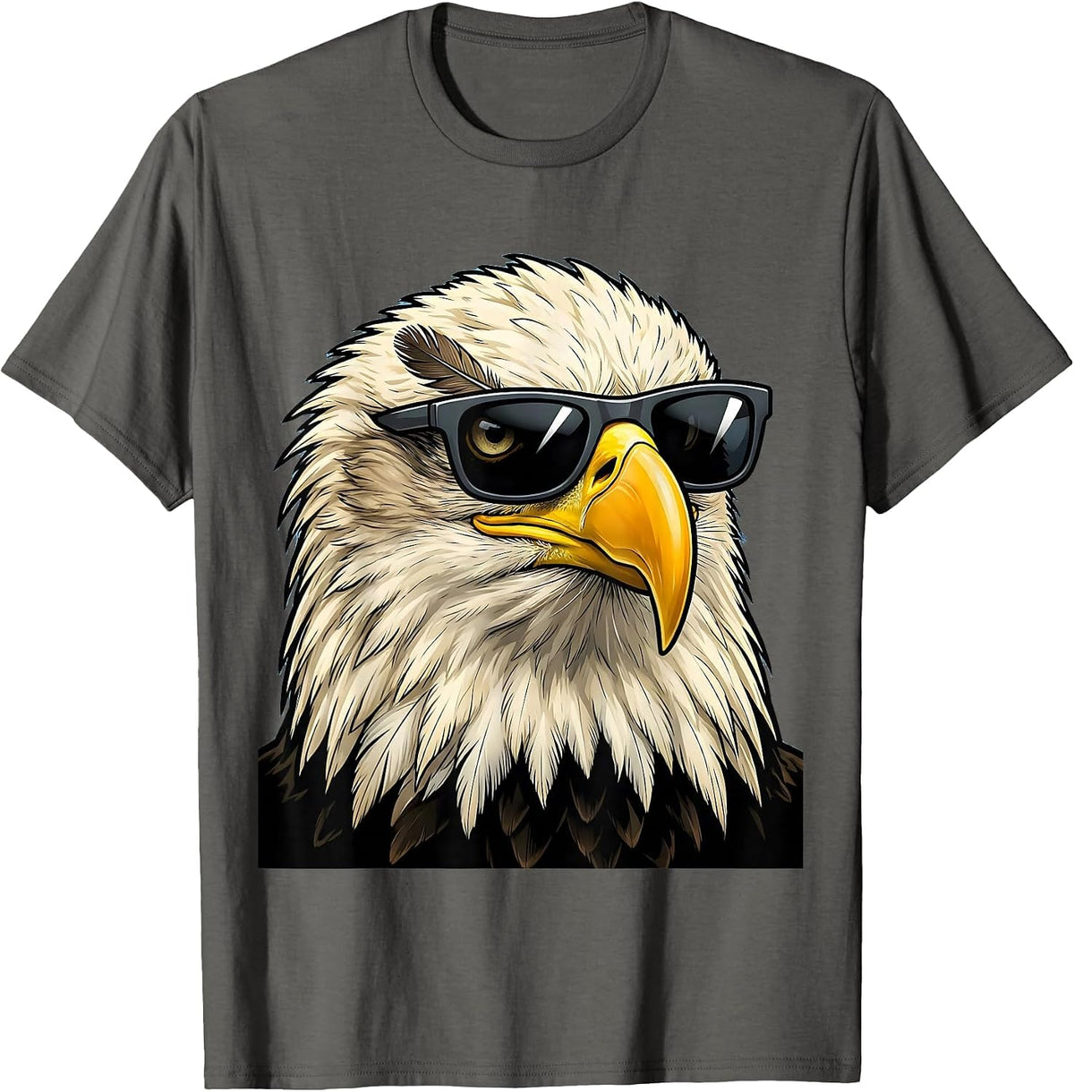 Bald Eagle Sunglasses Cartoon Mascot Novelty Humor T-Shirt - Asphalt Grey