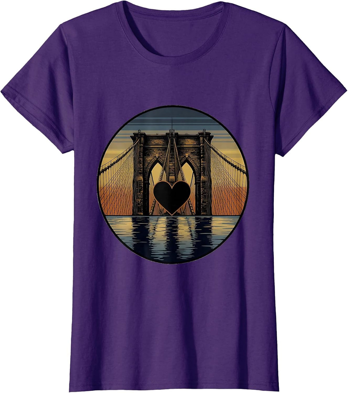 Women's Brooklyn Bridge Dusk Cables New York Graphic T-Shirt - Purple
