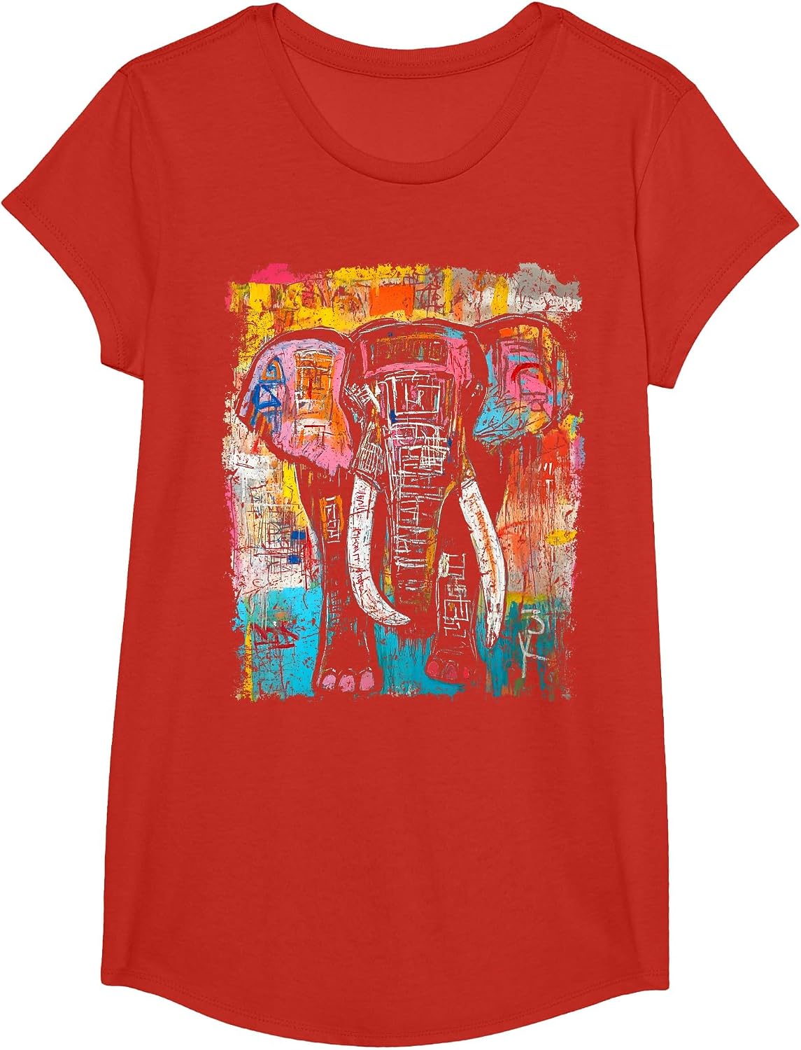 Pop Art Style Elephant 90s Graffiti T-Shirt - Girls Red