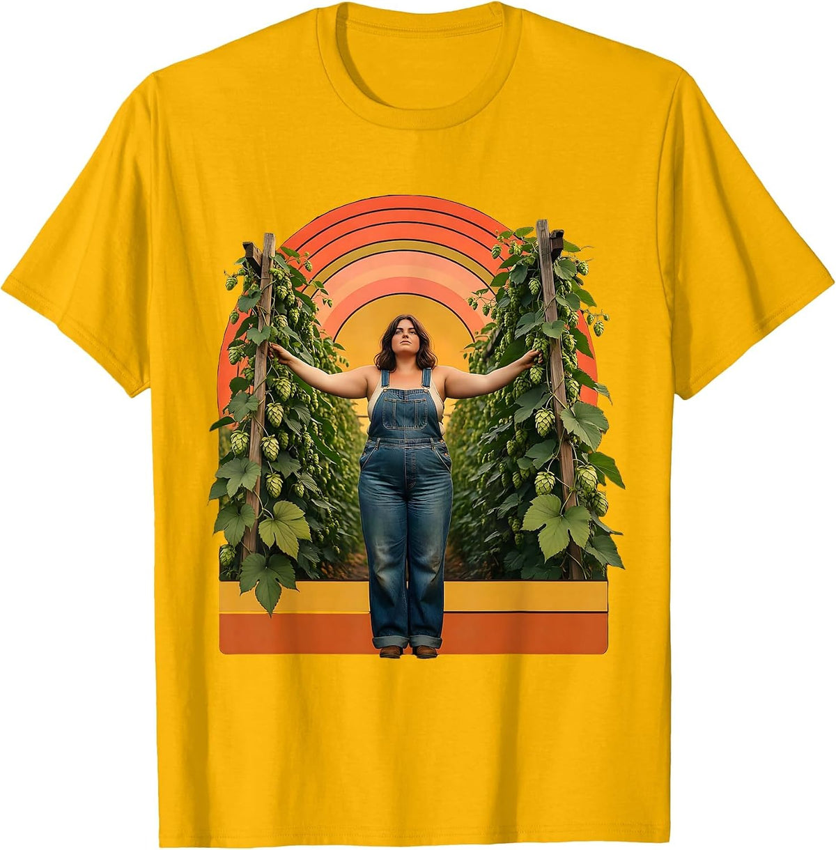 Hop Garden Grower Beer Lover Illustration T-Shirt - Golden Yellow