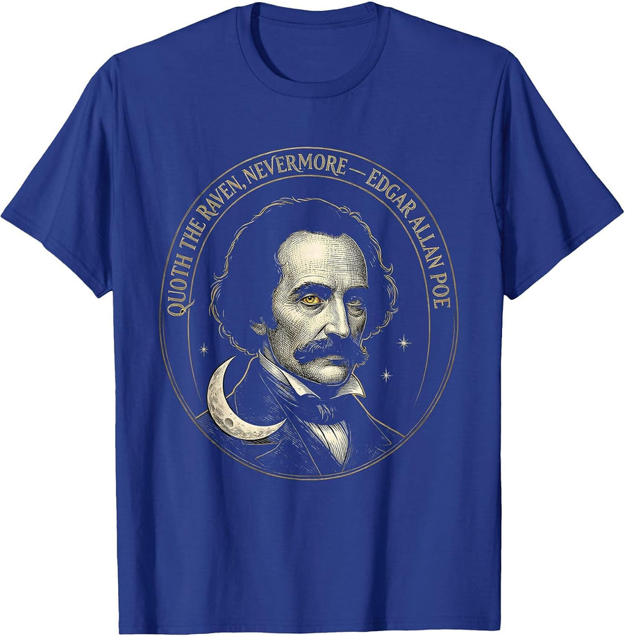 Quoth The Raven Nevermore Edgar Allan Poe Gothic T-Shirt - Royal Blue