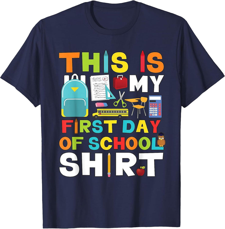 First Day of School Shirt Boys Girls Back to School T-Shirt - Navy Blue