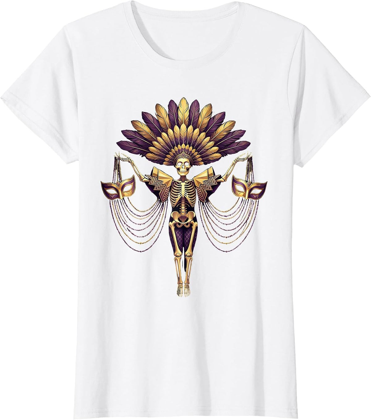 Mardi Gras Dancing Skeleton Parade Costume T-Shirt - White