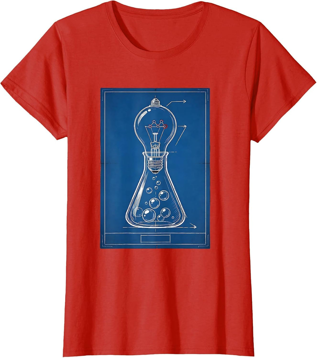 Science Teacher Chemical Flask Lightbulb Illustration T-Shirt - Red