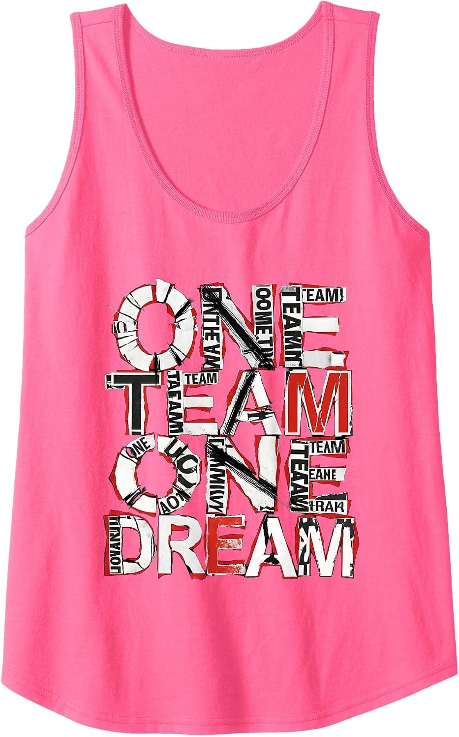 One Team One Dream Rugby Graphic Design Tank Top - Neon Pink