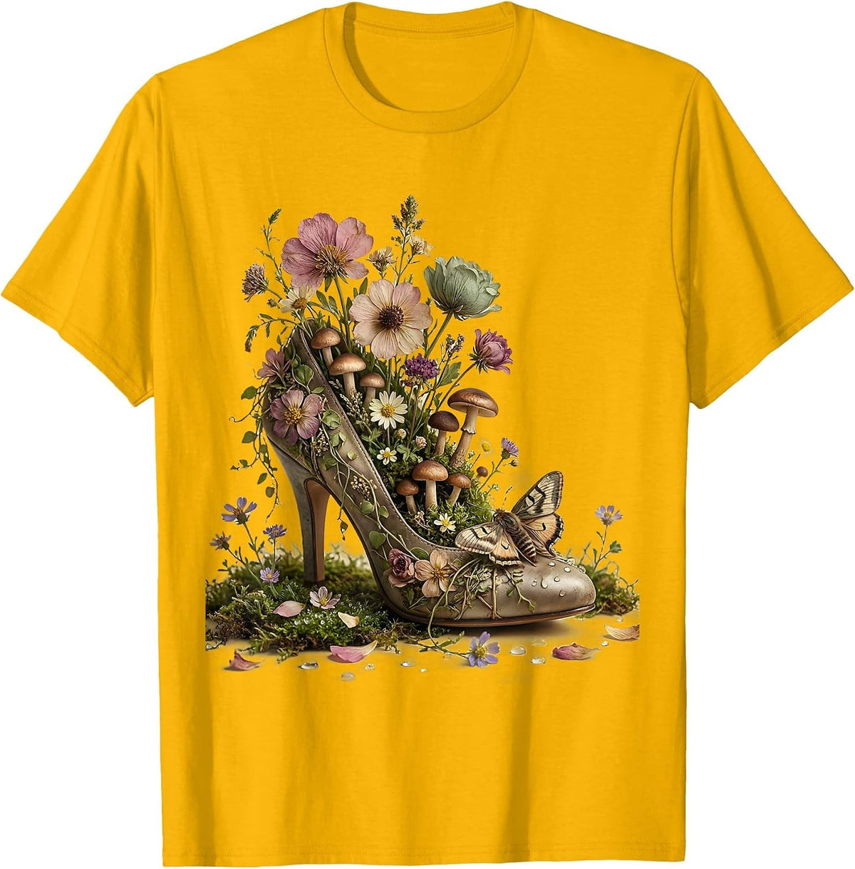Men's Gigi Floral High Heel Graphic Design T-Shirt - Golden Yellow