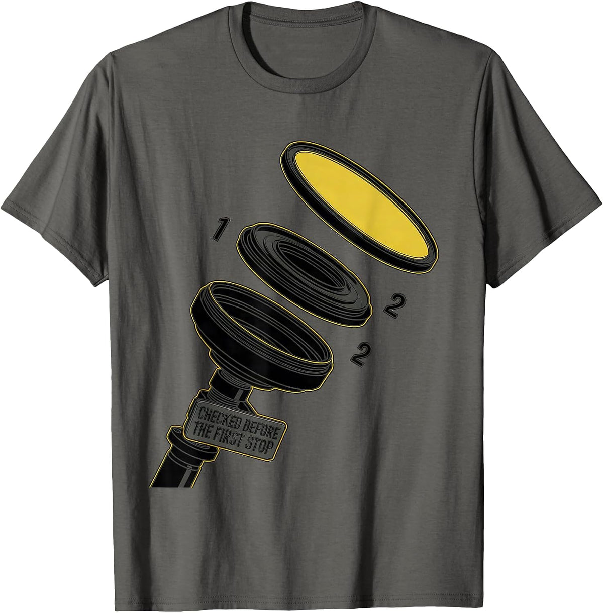 Checked Before The First Stop Funny School Bus Driver T-Shirt - Asphalt Grey