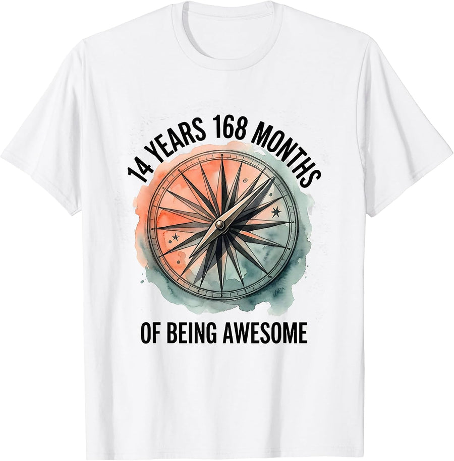 Men's 14 Years 168 Months Of Being Awesome Vintage Retro Birthday T-Shirt - White