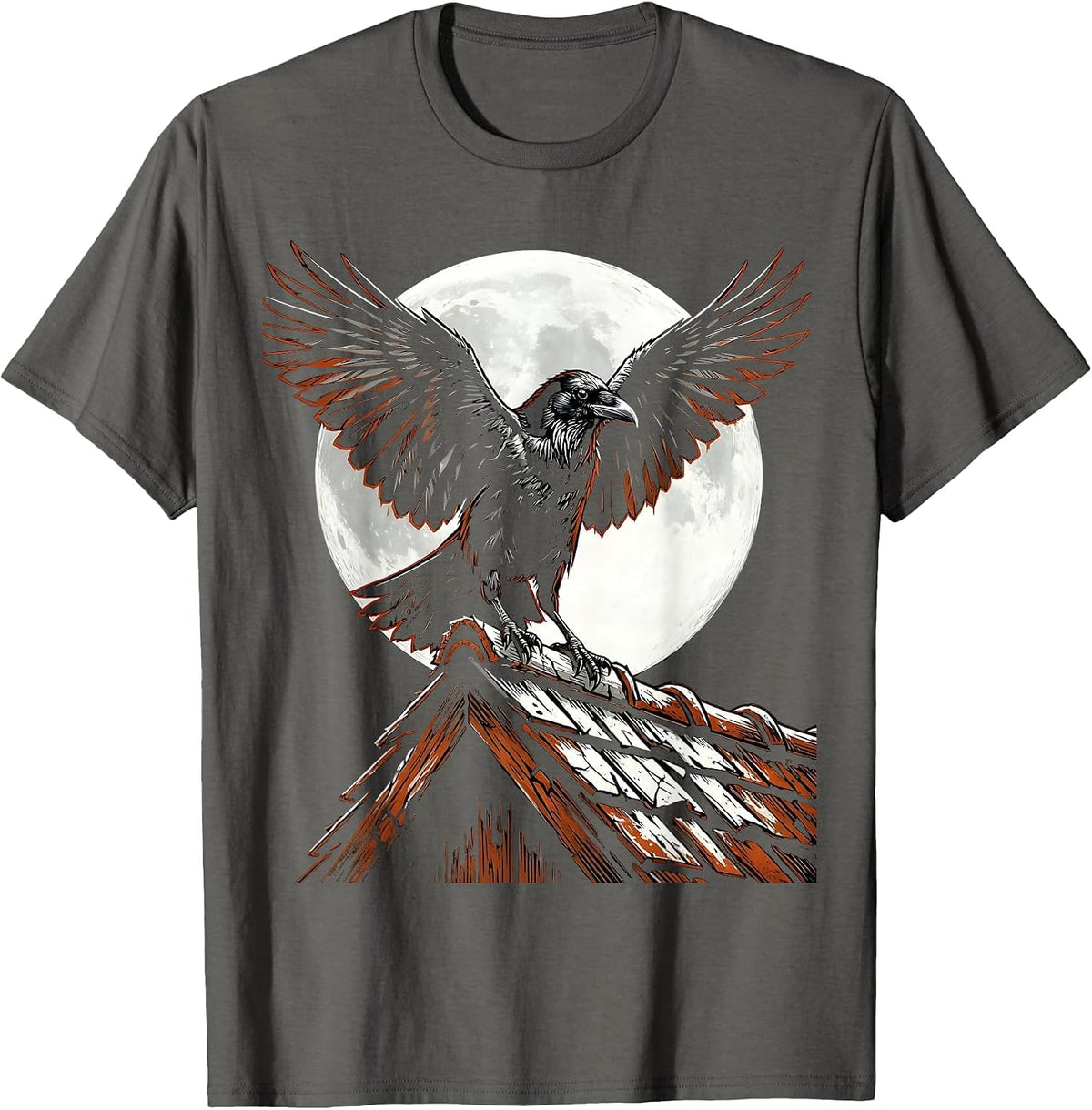 Men's Crow With Spread Wings Over Rooftop Graphic T-Shirt - Asphalt Grey