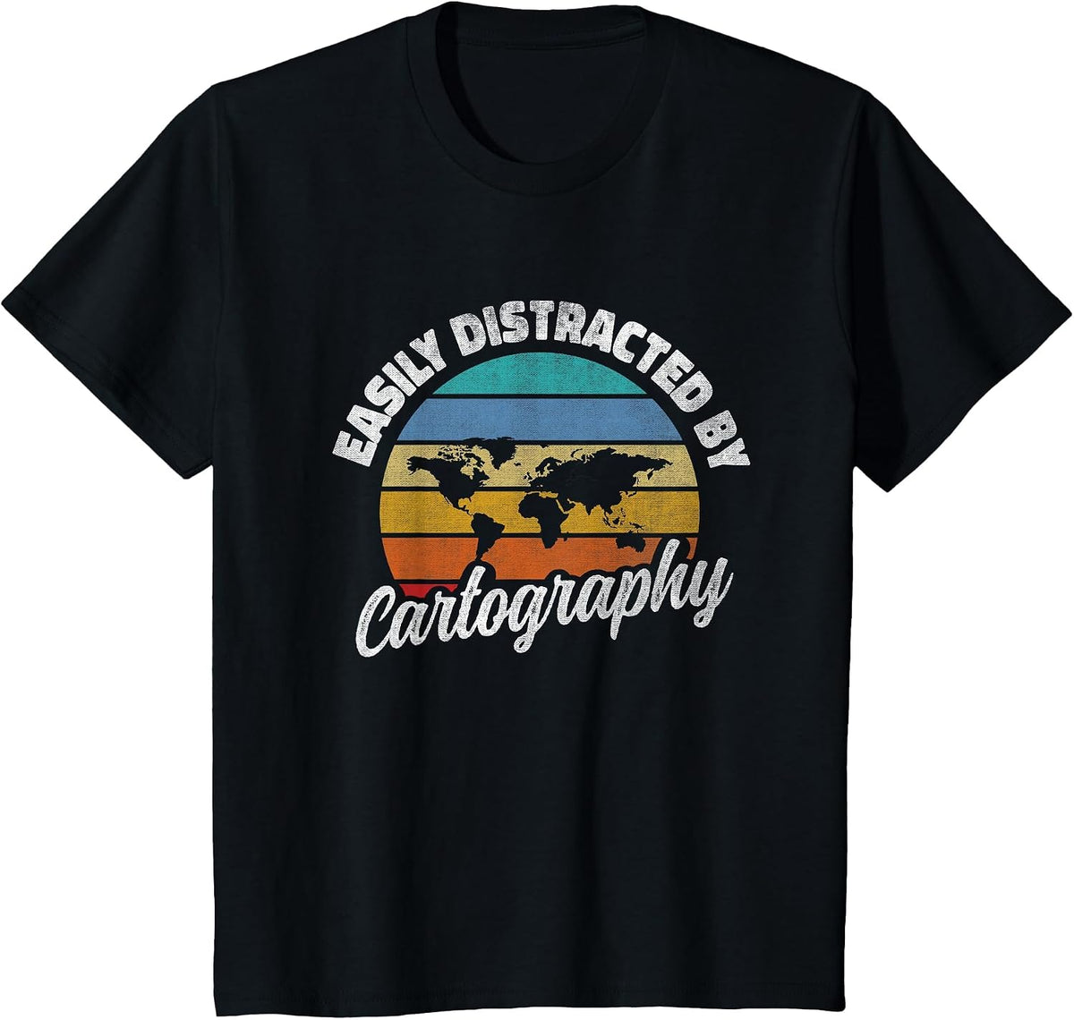 Easily Distracted By Cartography Cartographer Retro T-Shirt - Black