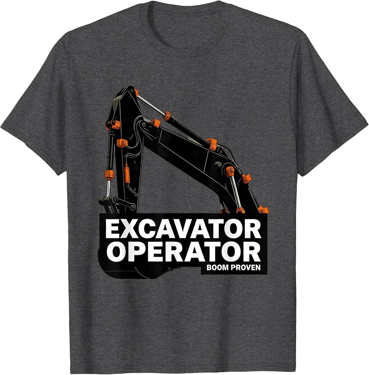 Men's Excavator Operator Boom Proven Brutalist Graphic Heavy T-Shirt - Dark Heather Grey