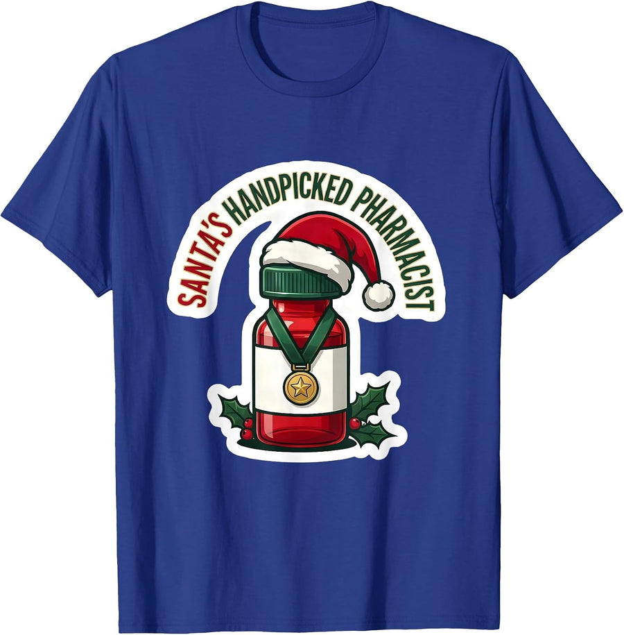 Santa's Handpicked Pharmacist Funny Pharmacy Tech Christmas T-Shirt - Royal Blue