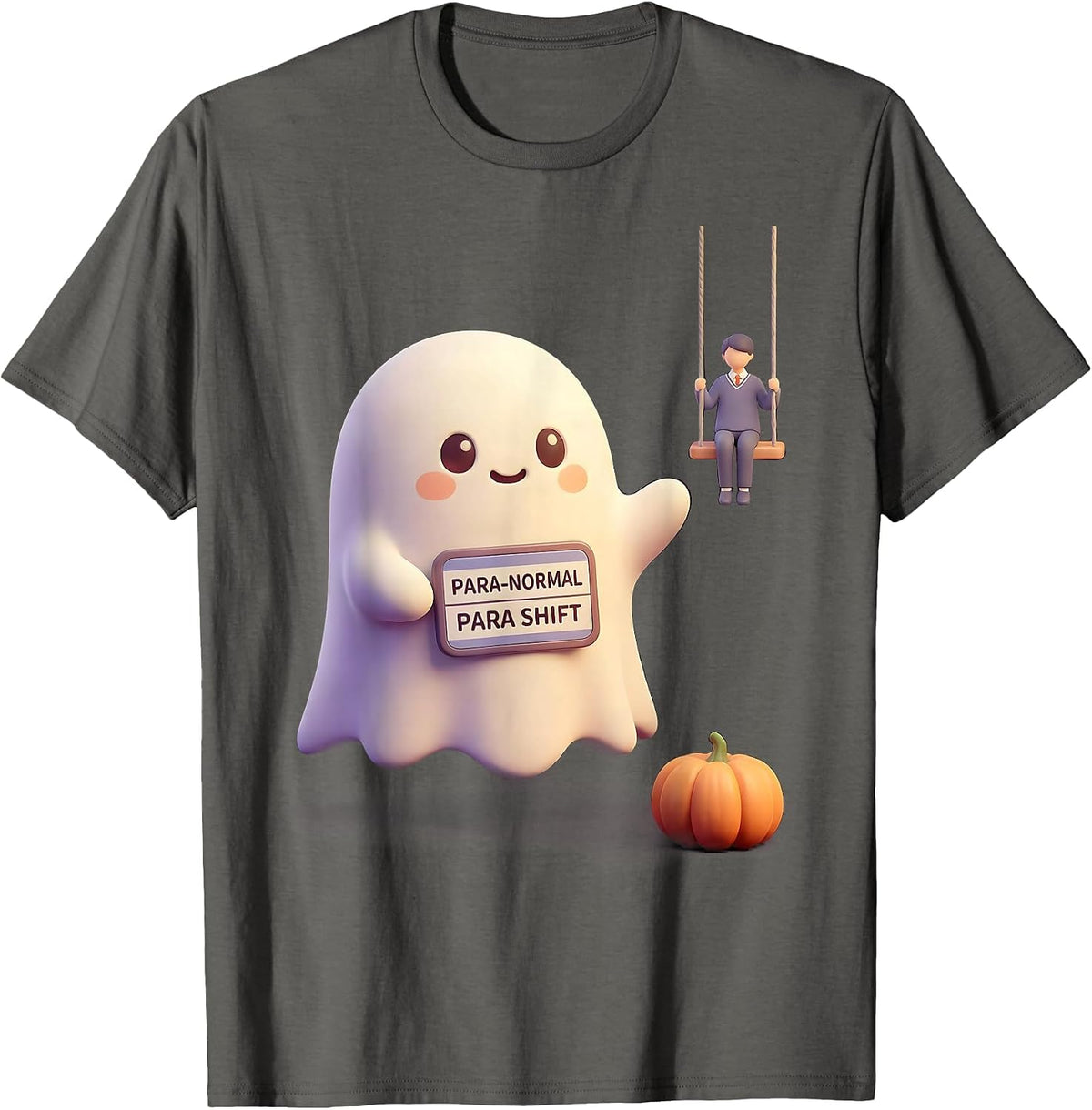 Para-Normal Para Shift Cute Kawaii Ghost Paraprofessional T-Shirt - Asphalt Grey