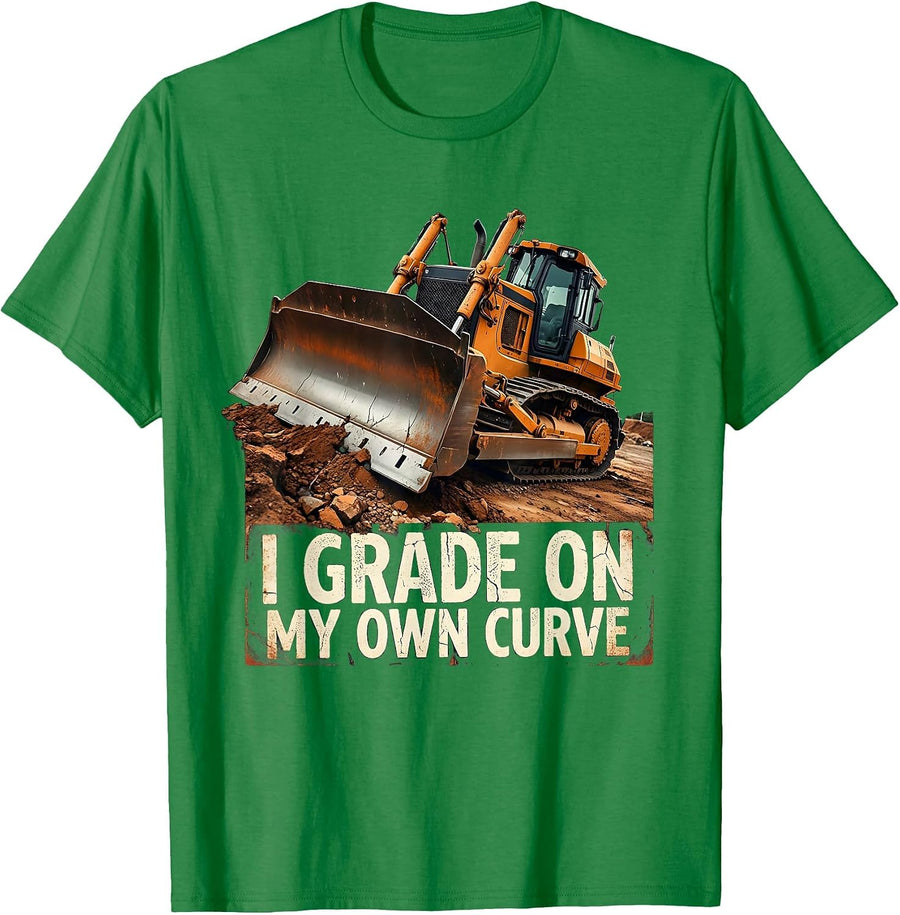 Men's I Grade On My Own Curve Funny Heavy Equipment Operator T-Shirt - Kelly Green