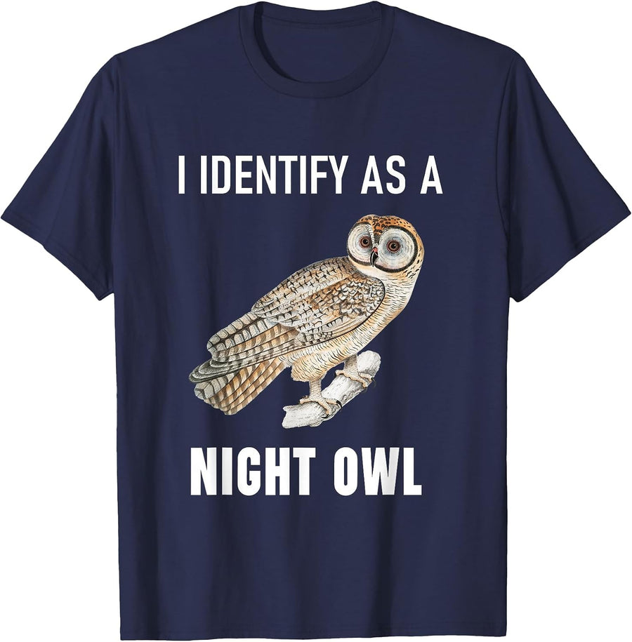 Funny Anti Morning Person I Identify As A Night Owl T-Shirt - Navy Blue