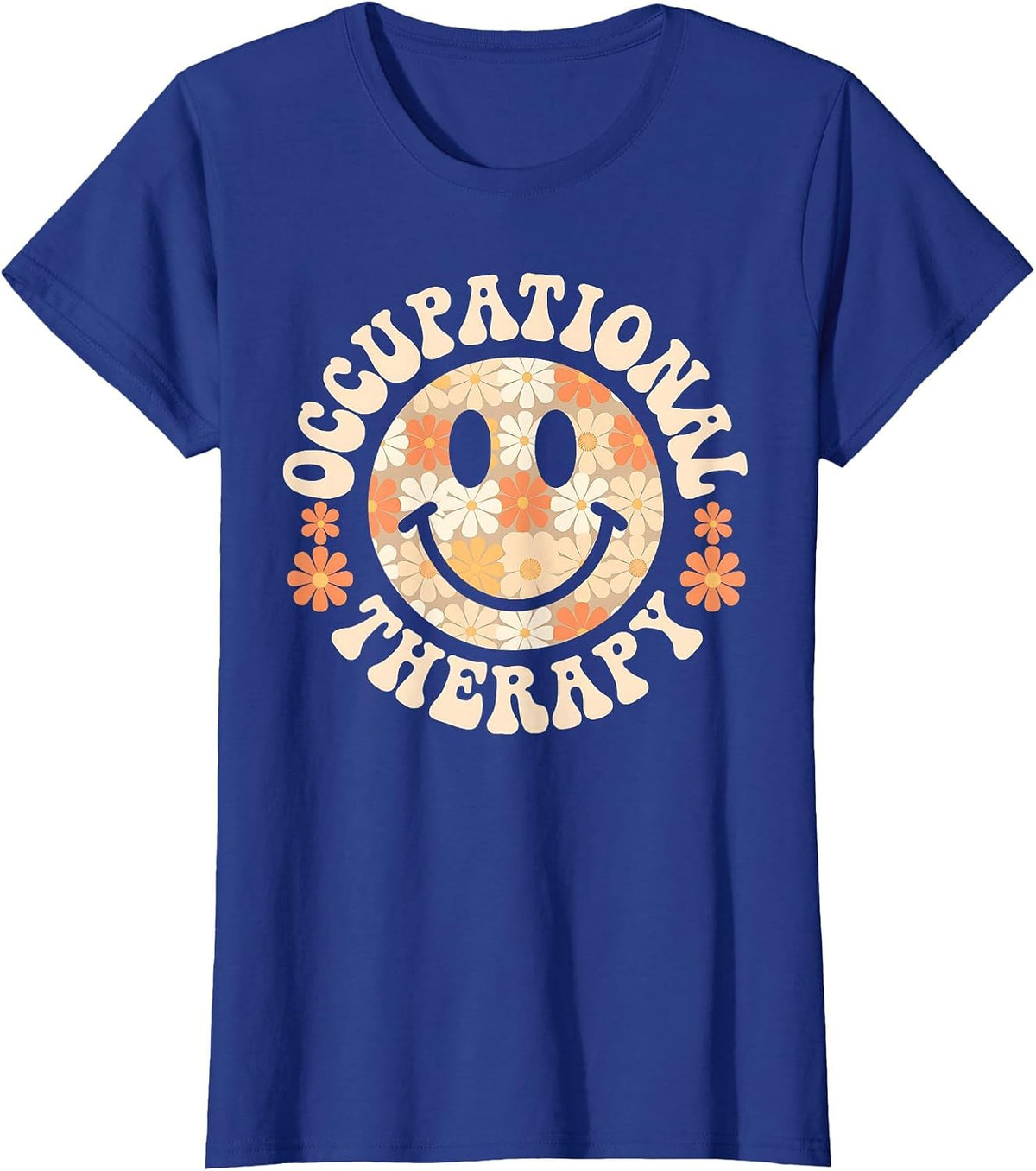 Retro OT Floral Occupational Therapy Squad Therapist Groovy T-Shirt - Royal Blue